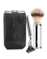 muehle small leatherbag cowhide gillette mach3 razor travel brush